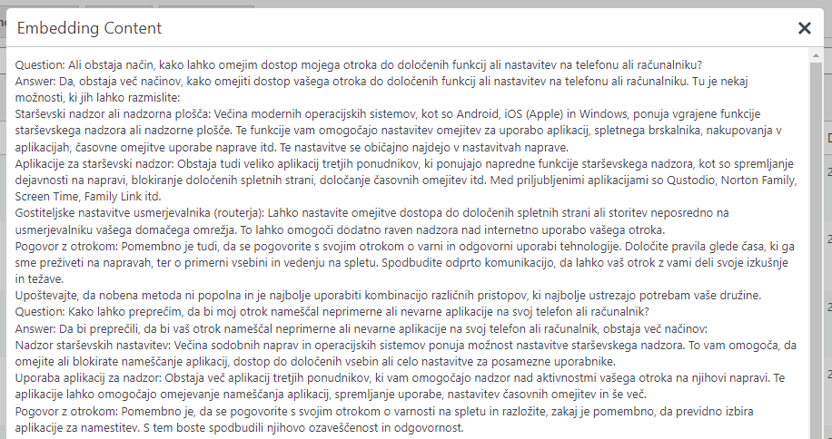Primer vnesenih podatkov